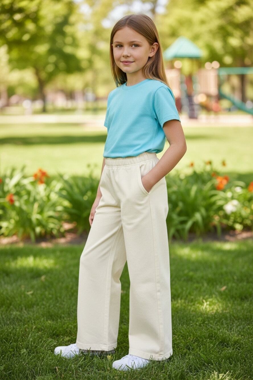 Old Navy Girls Size 8 Medium High Rise Baggy Jeans White Wide Leg Pants